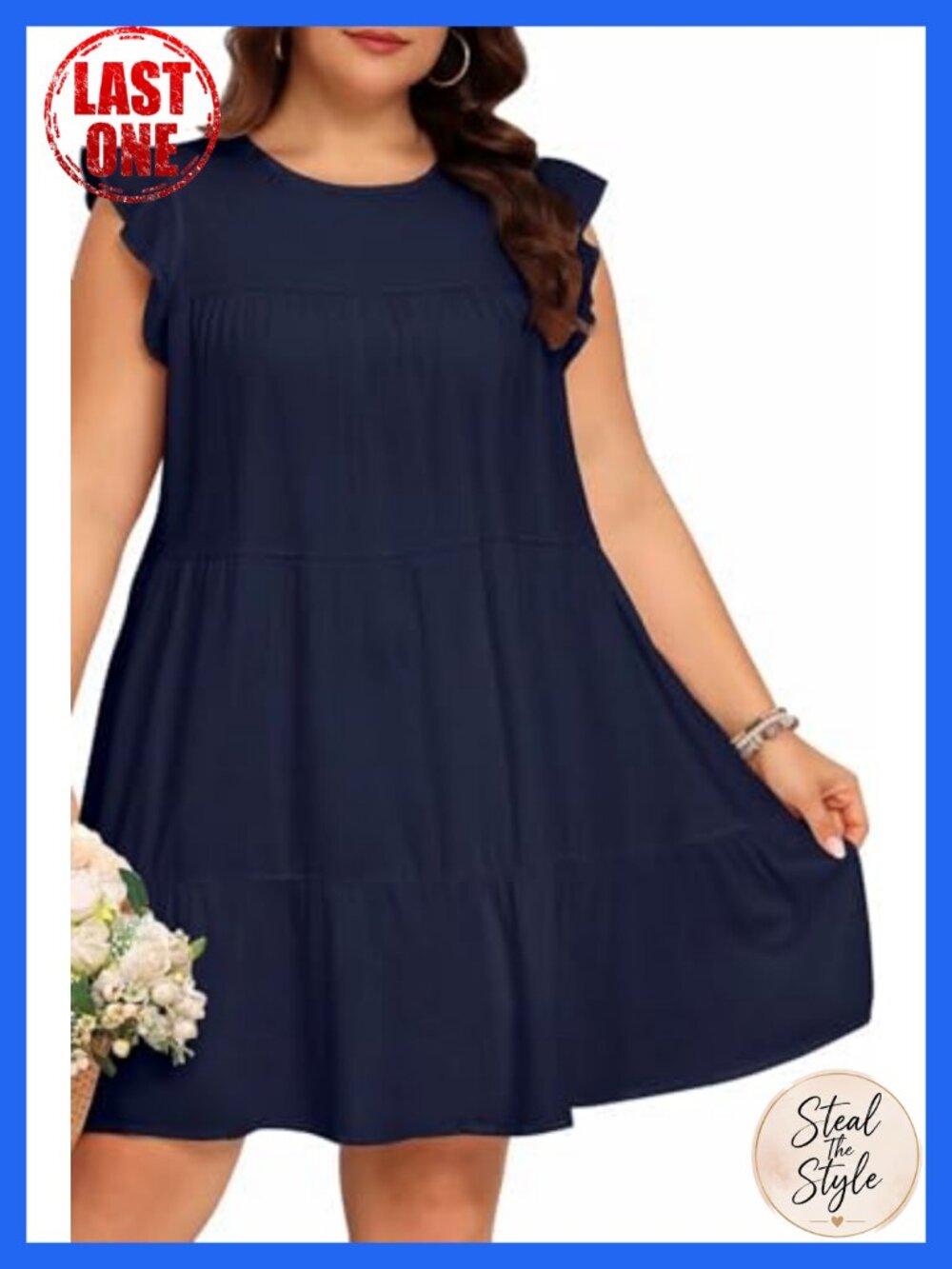 Women's Plus Size Casual Babydoll Dress Ruffle Sleeve Swing Flowy Sleeveless